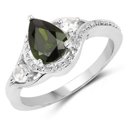1.30 Carat Genuine Chrome Diopside and White Topaz .925 Sterling Silver Ring (size 7)