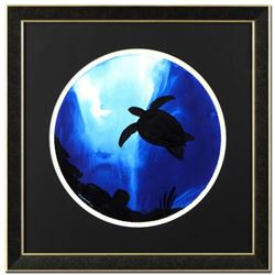Wyland -Turtle (Blue) Framed Original Watercolor Painting, Hand Signed with Certificate!