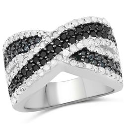 1.56 Carat Genuine Blue Diamond, White Diamond and Black Diamond .925 Sterling Silver Ring (size 8)