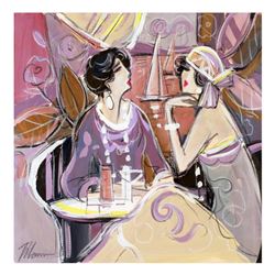 Isaac Maimon, "Lounge Cafe" Original Acrylic Painting, Hand Signed with Certificate of Authenticity.