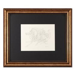 Guillaume Azoulay, "Pen and Ink AD" Framed Original Drawing, Hand Signed with Letter of Authenticity