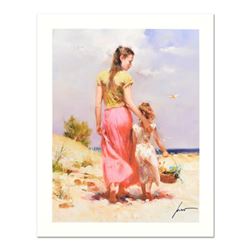 Pino (1931-2010), "Seaside Walk" Limited Edition on Canvas, Numbered and Hand Signed with Certificat