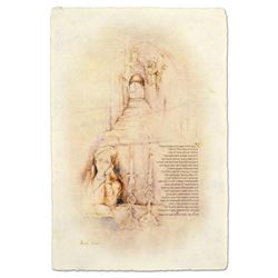 Brachi Horen, "Eshet Chail" Hand-Embellished Mixed Media with Goldleaf, Hand Signed with Certificate