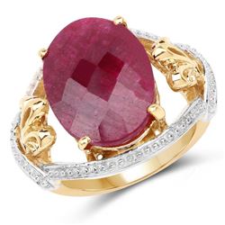14K Yellow Gold Plated 12.15 Carat Dyed Ruby .925 Sterling Silver Ring (size 7)