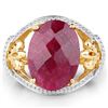 Image 3 : 14K Yellow Gold Plated 12.15 Carat Dyed Ruby .925 Sterling Silver Ring (size 7)