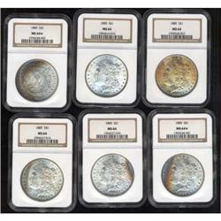 Lot 136 - Lot of Six 1885 Morgan Dollars NGC MS64*