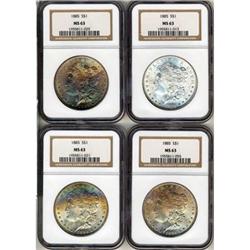 Lot 138 - Lot of Four 1885 Morgan Dollars NGC MS63