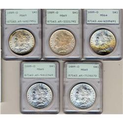 Lot 171 - Lot of Five 1885-O Morgan Dollars PCGS MS65