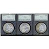 Lot 345 - Lot of Three 1887 Morgan Dollars. 7 over 6 PCGS MS61