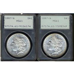 Lot 346 - Lot of Two 1887 Morgan Dollar. 7 over 6 PCGS MS61