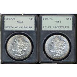 Lot 348 - Lot of Two 1887 Morgan Dollars. 7 over 6 PCGS MS61