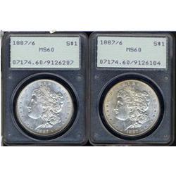 Lot 351 - Lot of Two 1887 Morgan Dollars. 7 over 6 PCGS MS60