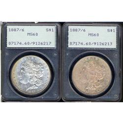 Lot 352 - Lot of Two Morgan Dollars 1887 7 over 6 PCGS MS60