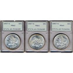 Lot 354 - Lot of Three 1887 Morgan Dollars. 7 over 6 PCGS