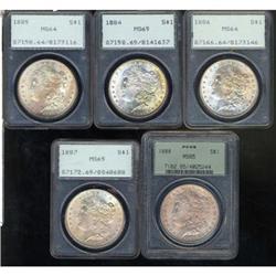 Lot 359 - Lot of Five Mixed Dates Morgan Dollars PCGS Mixed Grade