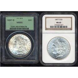 Lot 394 - Lot of Two 1897-S Morgan Dollars MS65