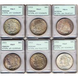 Lot 467 - Lot of Six 1921 Morgan Dollars PCGS Mixed Grades