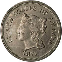 Lot 470 - 1871 Pattern Nickel, plain edge J-1053 PCGS PR62