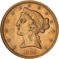 Lot 500 - 1865-S $5 Liberty NGC AU55