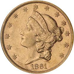 Lot 523 - 1861 $20 Liberty NGC AU58