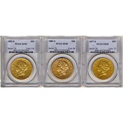 Lot 527 - Lot of Three $20 Libs Various Dates PCGS XF