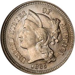 Lot 628 - 1865 Nickel Three Cents NGC MS66