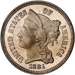 Lot 633 - 1881 Nickel Three Cents PCGS PR66