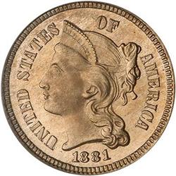 Lot 634 - 1881 Nickel Three Cents PCGS PR66