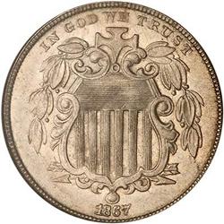 Lot 645 - 1867 Shield Nickel. No rays NGC MS65