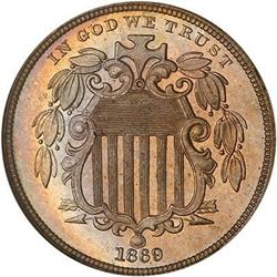 Lot 646 - 1869 Shield Nickel NGC PF 65