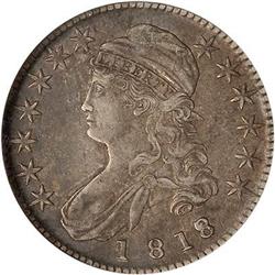 Lot 772 - 1818 Capped Bust 50c 8 over 7. Small 8. O-102A NGC AU53