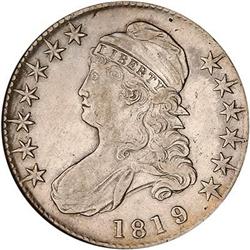 Lot 773 - 1819 Capped Bust 50c 9 over 8. Large 9 O-102 NGC AU53