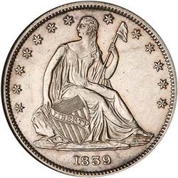 Lot 778 - 1839 Liberty Seated Half Dollar. Drapery NGC MS61