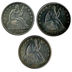 Lot 780 - Lot of 3 Seated 50c: 1853 ARR, 1855 ARR and 1876