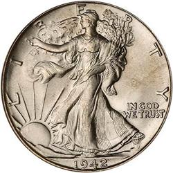 Lot 812 - 1942-D Liberty Walking Half Dollar PCGS MS66