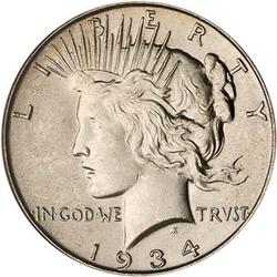 Lot 866 - 1934 Peace Dollar PCGS MS65