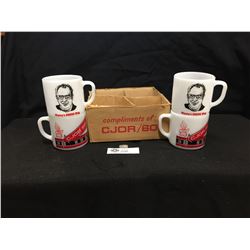 Compliments of CJOR 600 Box of 4 Mugs with the Neighbour Guy on it. " Monty's Nabob Mug"  Vancouver 