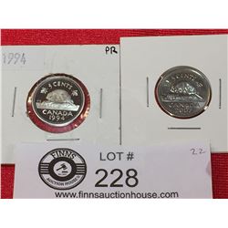 Canadian Proof Nickles 1994 and 2007. Both Taken Out of Mint Sets and are in Coin Holders