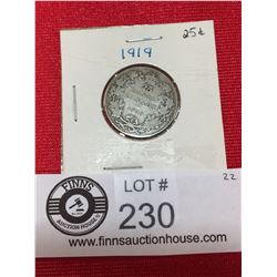 Canadian 25 Cent Silver Coin from 1919 In A Coin Holder