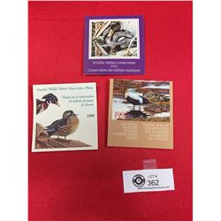 Lot of 3 Canadian Wildlife Habitat Conservation Stamps. 1990; 1991. and 1992