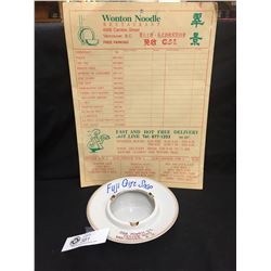 Vintage Wonton Noodle Menu Plus Fuji Gift Shop 394 Paul St. Vancouver Ashtray