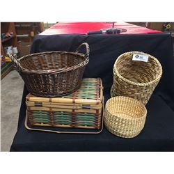 Lot of 4 Different Baskets. Woven and Wicker