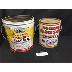 Vintage Roger's Golden Syrup Tin 10lb PLUS a Fraser Valley Farm Cleaner Tin. Both have Nice Graphics