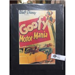 Vintage Poster Walt Disney Presents Goofy Motor Mania in Color By Technicolor. 11" w x 14" h