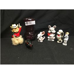 Lot of Made in Japan Porcelain Figures and a Nice Burgundy Vase