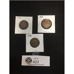 Canadian Large Pennies in Holders. 1916,1917, and 1918