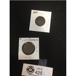 Canadian Large Pennies in Holders. 1909 and 1916