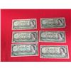 Image 1 : 6 Bank of Canada Canadian $1 Banknotes 3 From 1954 and 3 Centennial Notes from 1967