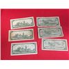 Image 2 : 6 Bank of Canada Canadian $1 Banknotes 3 From 1954 and 3 Centennial Notes from 1967