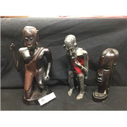 3 Wooden African Art Statues/ Decorations